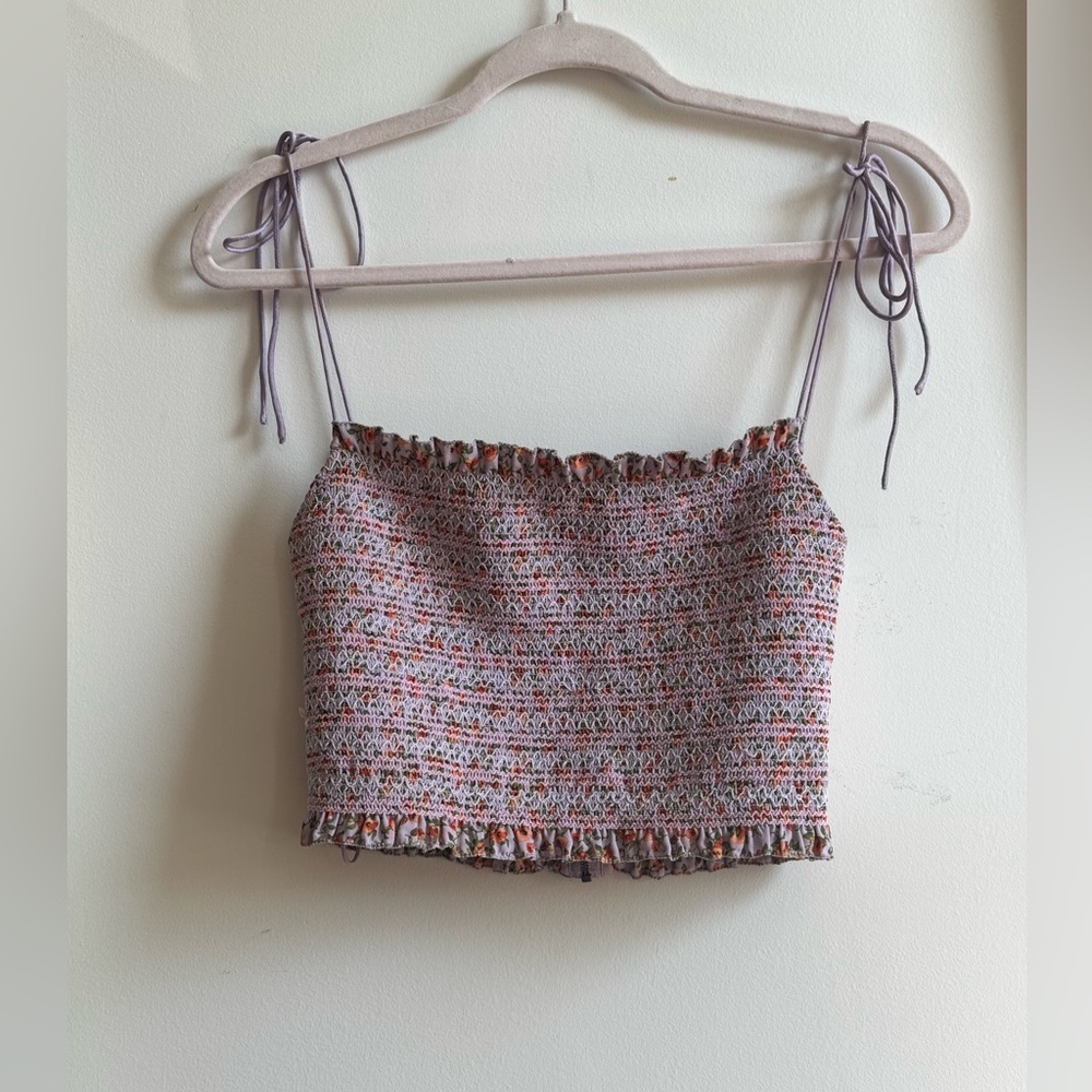 Alice + Olivia Smocked Purple Orange Floral Crop Top Size 2
